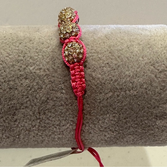 NWT J. Crew Bracelet - Pink string adjustable w/ clear rhinestone & gold beads - Picture 9 of 15